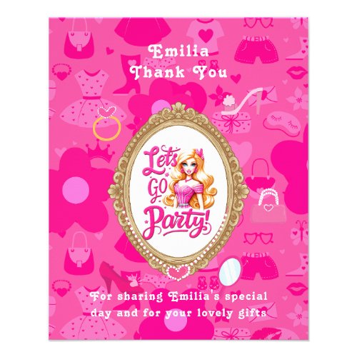 Girly Pink Retro Doll Lets Go Party Birthday Flyer