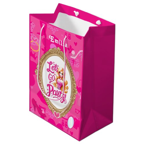 Girly Pink Retro Doll Lets Go Party Birthday Medium Gift Bag