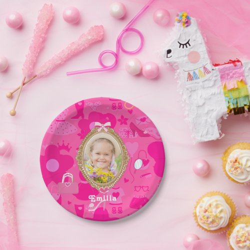 Girly Pink Retro Doll Lets Go Party Birthday Paper Plates