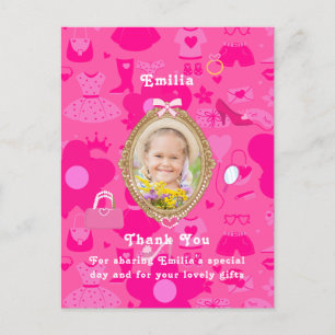 Girly Pink Retro Doll Let's Go Party Birthday Postcard
