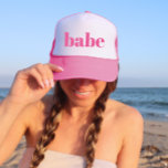Girly Pink Retro Minimalist Babe Bachelorette Trucker Hat<br><div class="desc">Fun,  flirty pink with simple vertical block lettering to give to each guest at the bachelorette party. Pretty keepsake favor for your favorite bride squad! Message me if you want something different than what you see here-happy to create something custom for you.</div>