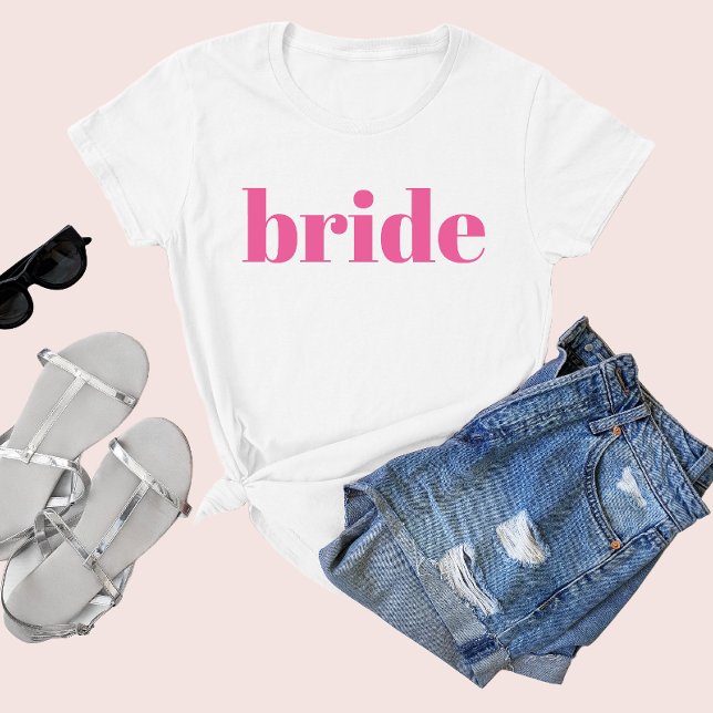 Girly Pink Retro Modern Bride Bachelorette T-Shirt (Creator Uploaded)