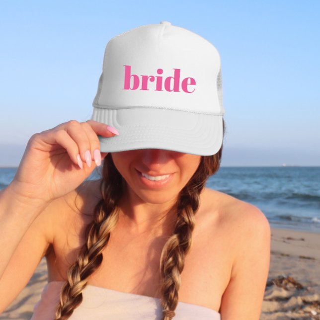 Girly Pink Retro Modern Bride Bachelorette Trucker Hat (Creator Uploaded)