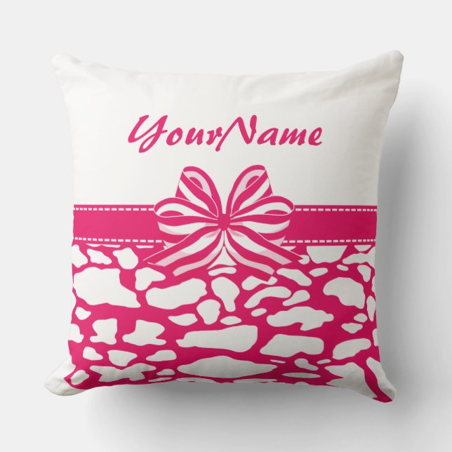 Girly Pink Ribbon Throw Pillow (Front)