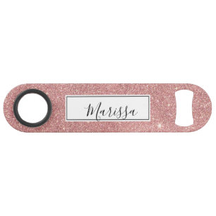 Girly Pink Rose Gold Chic Faux Glitter Pattern Bar Key