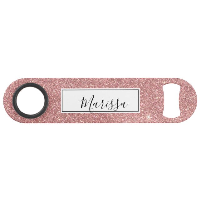 Girly Pink Rose Gold Chic Faux Glitter Pattern Bar Key (Front (Horizontal))