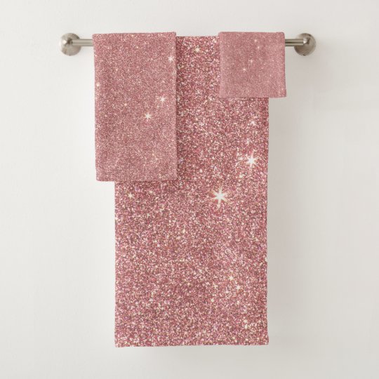 Girly Pink Rose Gold Chic Faux Glitter Pattern Bath Towel Set