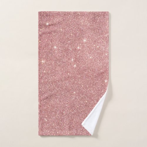 Girly Pink Rose Gold Chic Faux Glitter Pattern Hand Towel