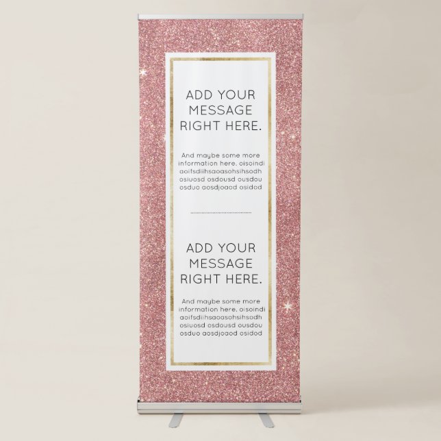 Girly Pink Rose Gold Chic Faux Glitter Pattern Retractable Banner (Front)