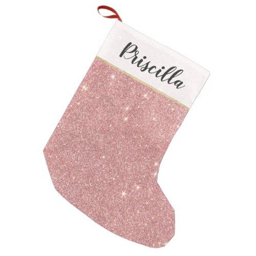 Girly Pink Rose Gold Chic Faux Glitter Pattern Small Christmas Stocking