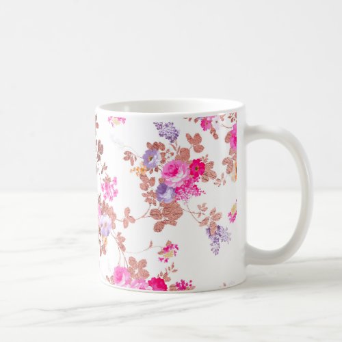 Girly pink rose gold country chic vintage floral coffee mug