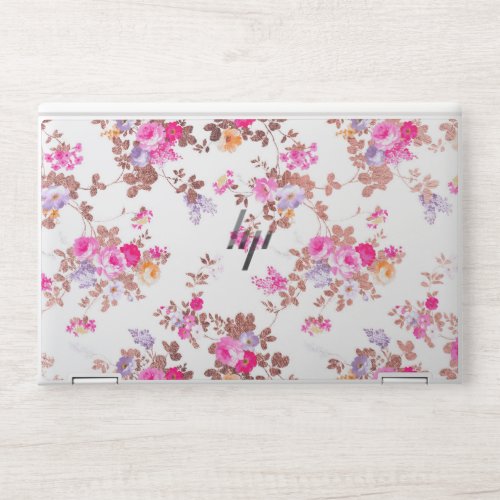 Girly pink rose gold country chic vintage floral HP laptop skin