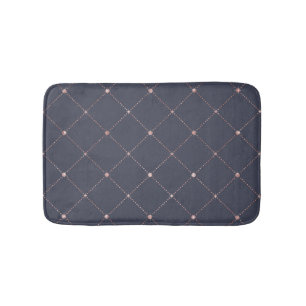 Girly Pink Rose Gold Diamond Navy Blue Geometric Bath Mat