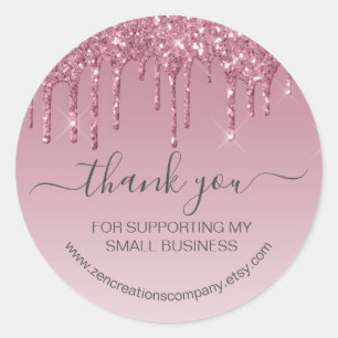 Girly Pink Rose Gold Dripping Faux Glitter Classic Round Sticker