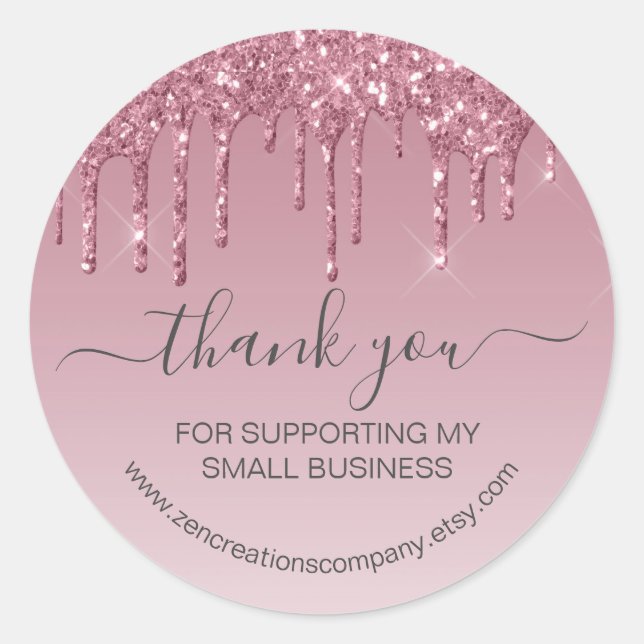 Girly Pink Rose Gold Dripping Faux Glitter Classic Round Sticker (Front)