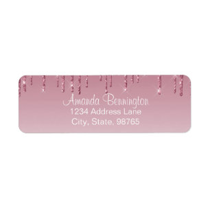 Girly Pink Rose Gold Dripping Faux Glitter Label