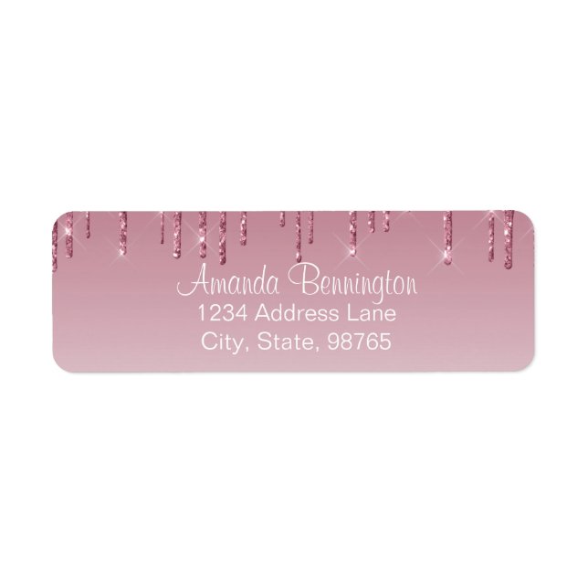 Girly Pink Rose Gold Dripping Faux Glitter Label (Front)