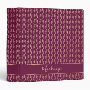 Girly Pink Rose Gold Foil Tribal Burgundy Boho 3 Ring Binder