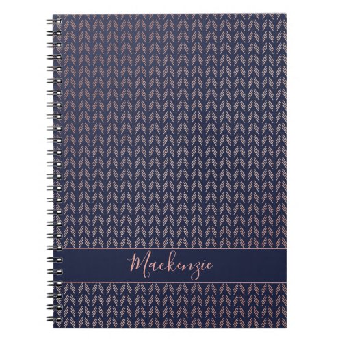Girly Pink Rose Gold Foil Tribal Navy Blue Boho Notebook