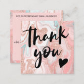 Girly pink rose gold glitter marble chic thank you square business card (Front/Back)