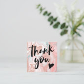 Girly pink rose gold glitter marble chic thank you square business card (Standing Front)