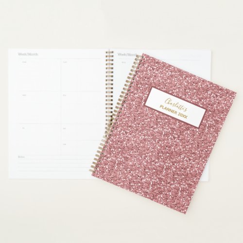 Girly Pink Rose Gold Glitter Personalize Name Year Planner