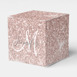 Girly Pink Rose Gold Glitter Sparkles Monogram Favor Boxes