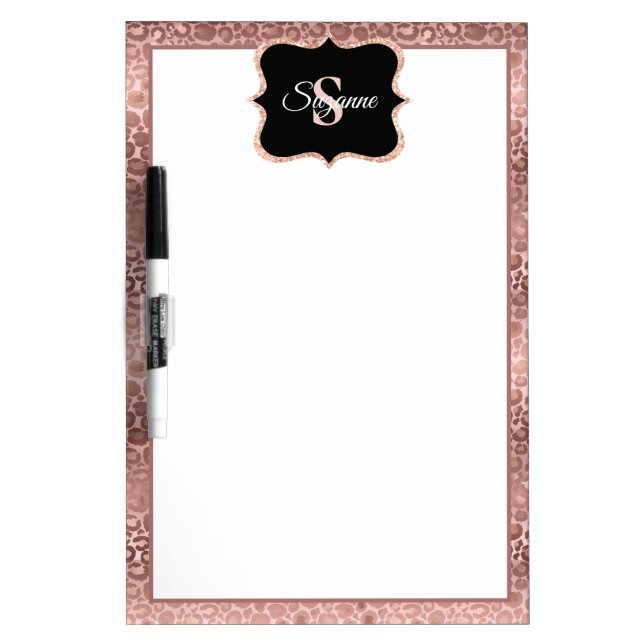  Girly Pink Rose Gold Leopard Monogram Name  Dry Erase Board (Front)