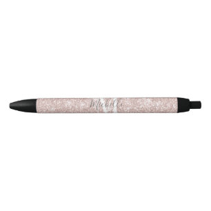 Girly Pink Rose Gold Monogram Glam Glitter Sparkle Pen