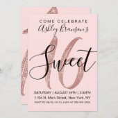 Girly Pink Rose Gold Sequin Glitter Sweet 16 Invitation (Front/Back)
