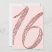 Girly Pink Rose Gold Sequin Glitter Sweet 16 Invitation (Back)