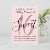 Girly Pink Rose Gold Sequin Glitter Sweet 16 Invitation (Standing Front)