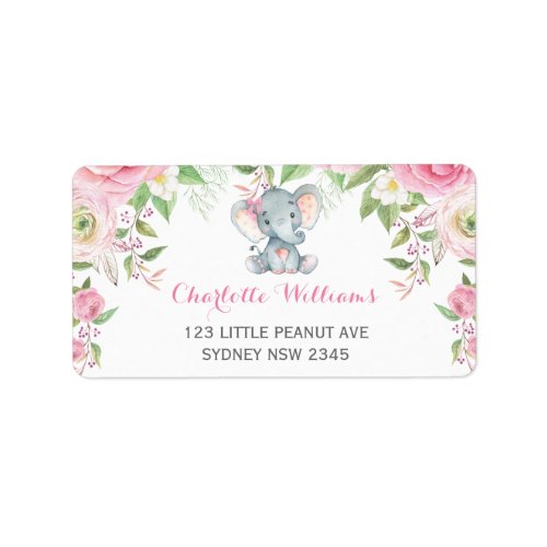 Girly Pink Roses Elephant Return Address Label