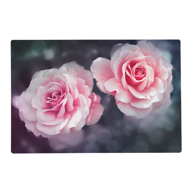 Girly Pink Roses Floral Photo Placemat (Front)