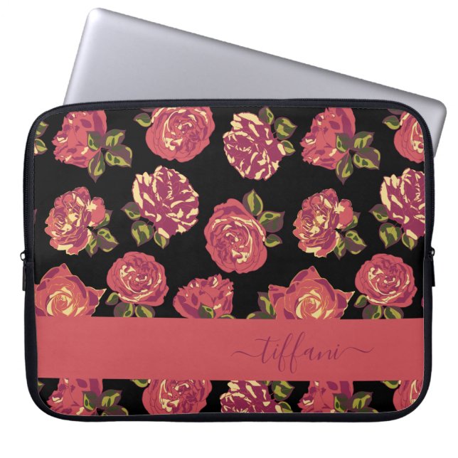 Girly Pink Roses in Bloom Laptop Sleeve (Front)