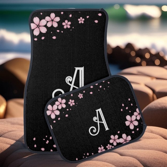 Girly Pink Roses Initial Monogram Classy Chic Car Floor Mat (Creator Uploaded)