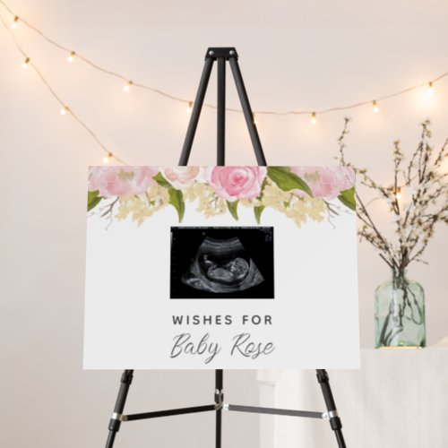 Girly Pink Roses Sonogram Baby Shower Guest Book  Foam Board