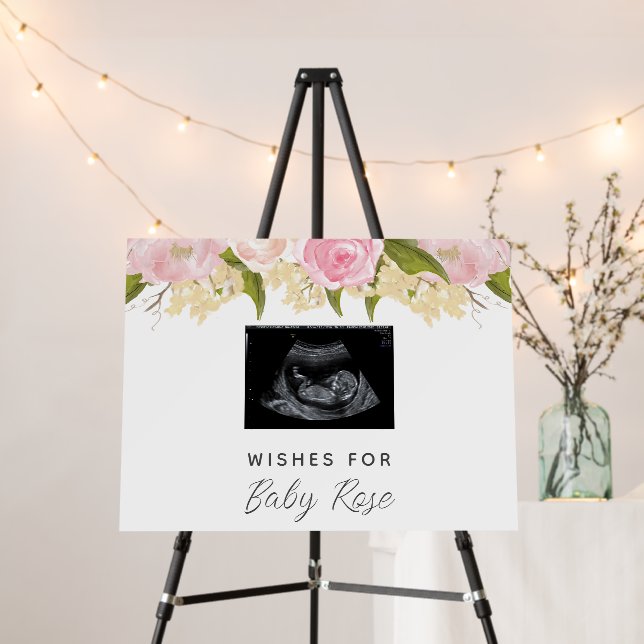 Girly Pink Roses Sonogram Baby Shower Guest Book  Foam Board (In Situ (Stand))