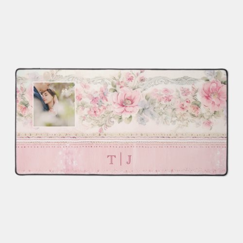 Girly Pink Roses wPhoto  Monogram Desk Mat