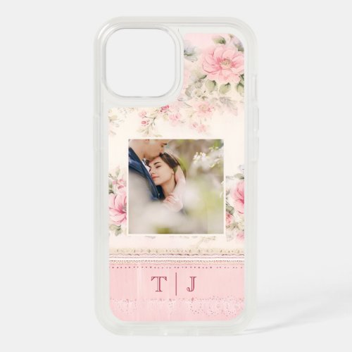 Girly Pink Roses wPhoto  Monogram iPhone 15 Case