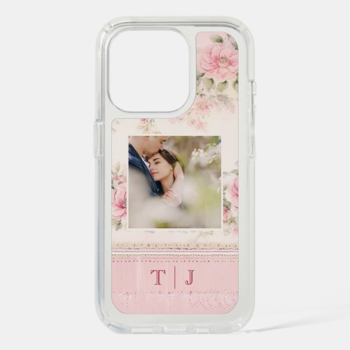 Girly Pink Roses wPhoto  Monogram iPhone 15 Pro Case