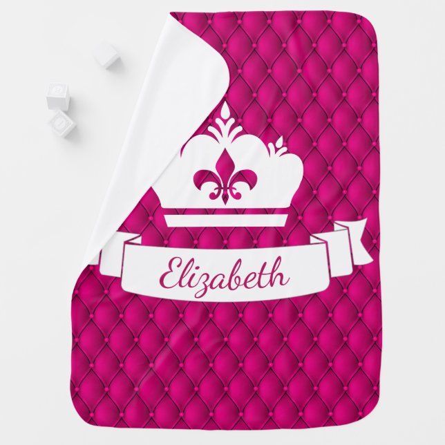 Girly Pink Royal Princess Pin-tucked Crown Receiving Blanket (In Situ)