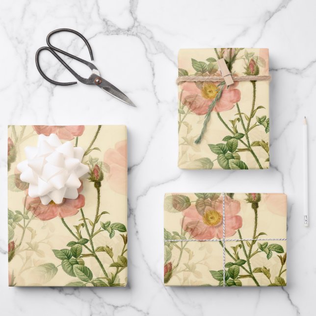 Girly Pink Rustic Stylish Floral Bouquets Wrapping Paper Sheets (Front)
