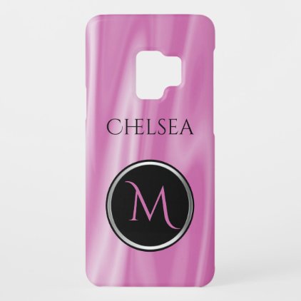 Girly Pink Satin Modern Monogram Case-Mate Samsung Galaxy S9 Case