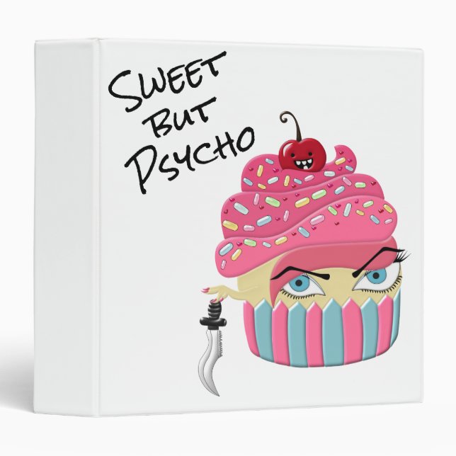 Girly Pink Scary Kawaii Cupcake Halloween Party 3 Ring Binder (Front/Spine)