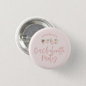 Girly pink script bachelorette party favor gift button (Front & Back)