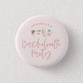 Girly pink script bachelorette party favor gift button (Front)