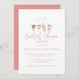 Girly pink script modern cocktail bridal shower announcement