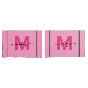 Girly Pink Script Name Monogram Pillow Case