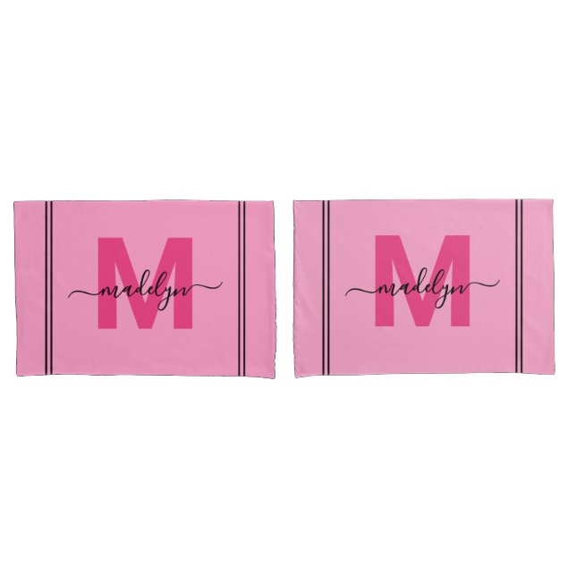 Girly Pink Script Name Monogram Pillow Case (Front-Set)